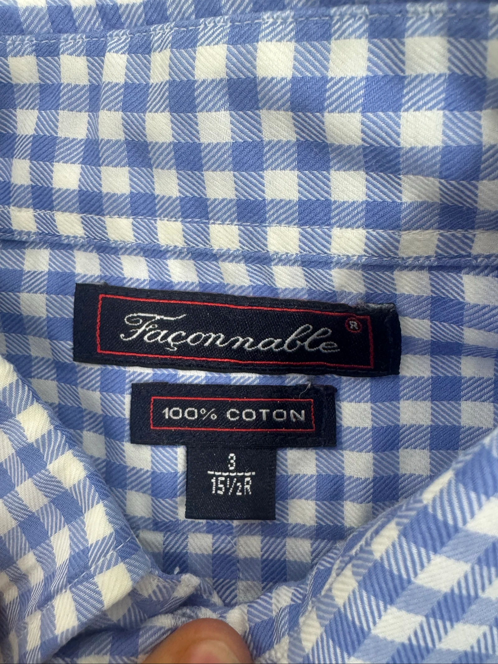 Hemd Façonnable Heren Geruit Vichy Blauw Wit 100% Katoen Maat L XL Casual Zakelijk – photo 7